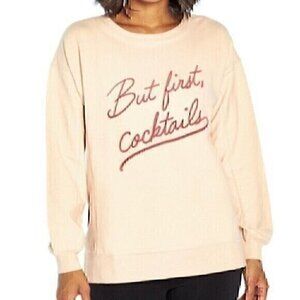 NEW NWT WILDFOX Statement Sweatshirt Solid Pink Cocktails Alcohol Crewneck Small
